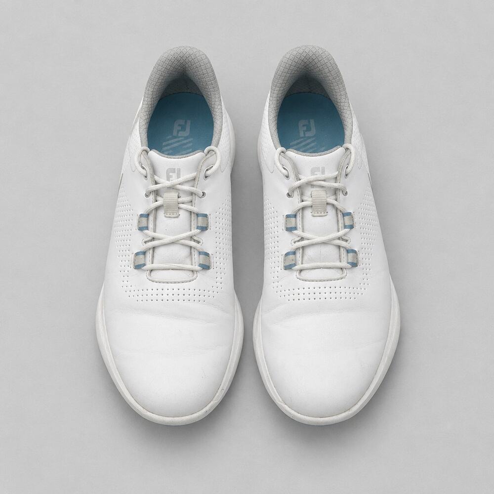 FootJoy FJ Fuel Spikeless Golf Shoes Men's 8.5 M White Grey Blue 55440